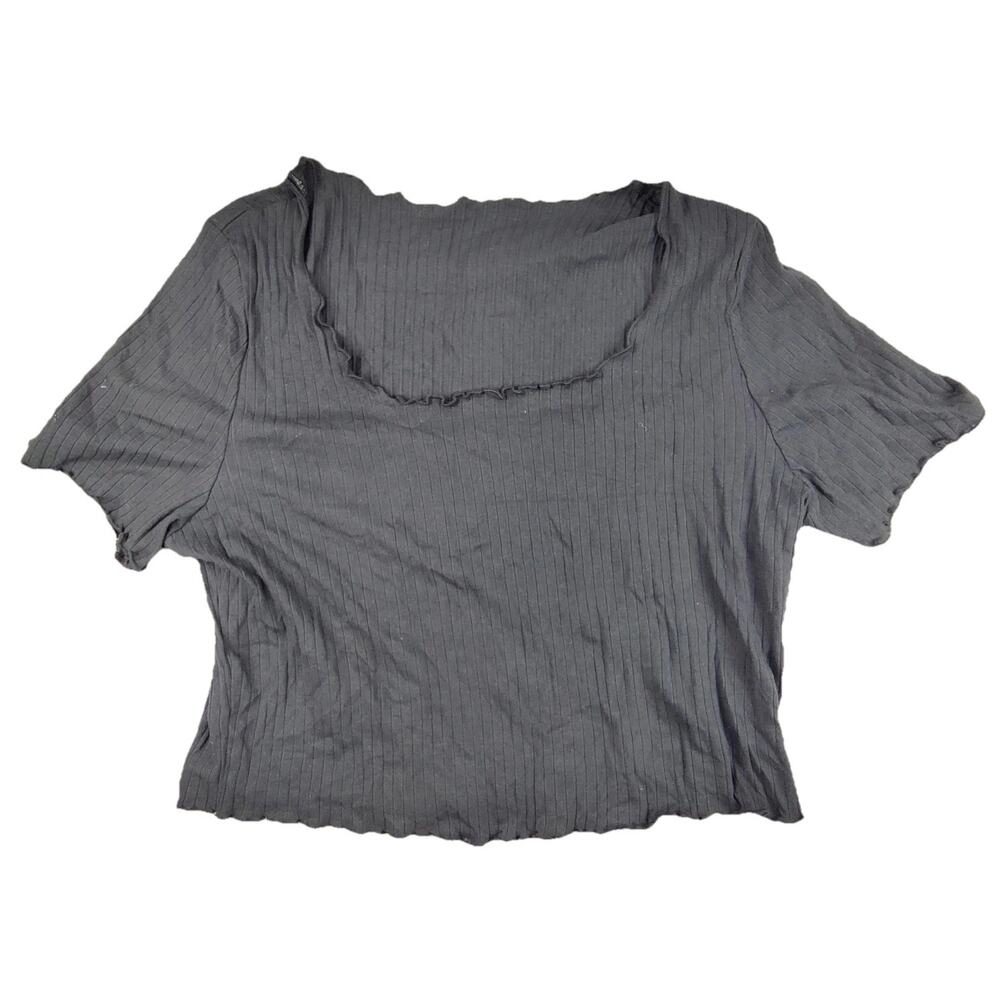 SheIn Shirt Womens 4XL Gray Cropped Ruffle Hem Short Sleeve Scoop Neck Top
